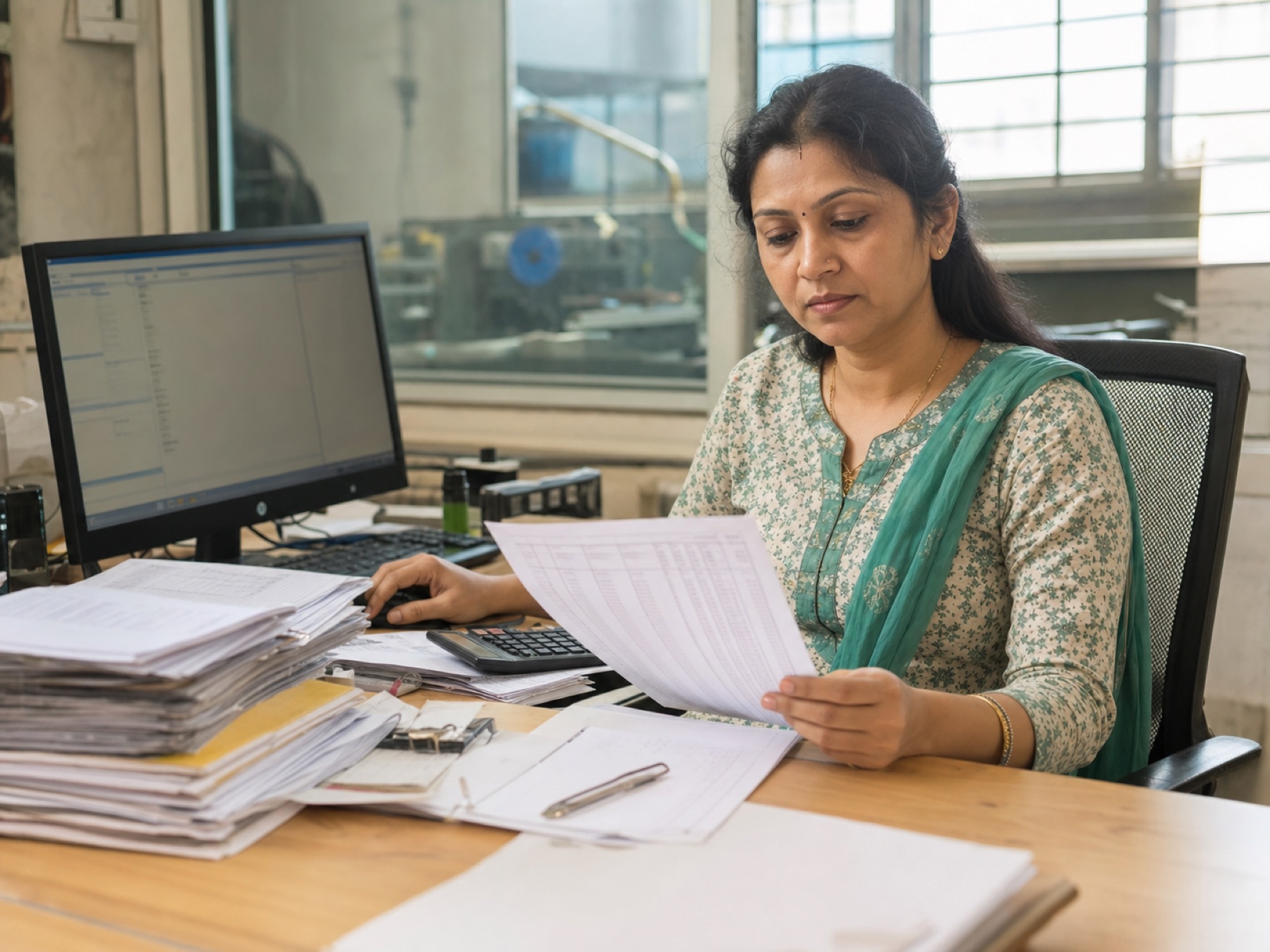 Accounts desk પર supplier bills