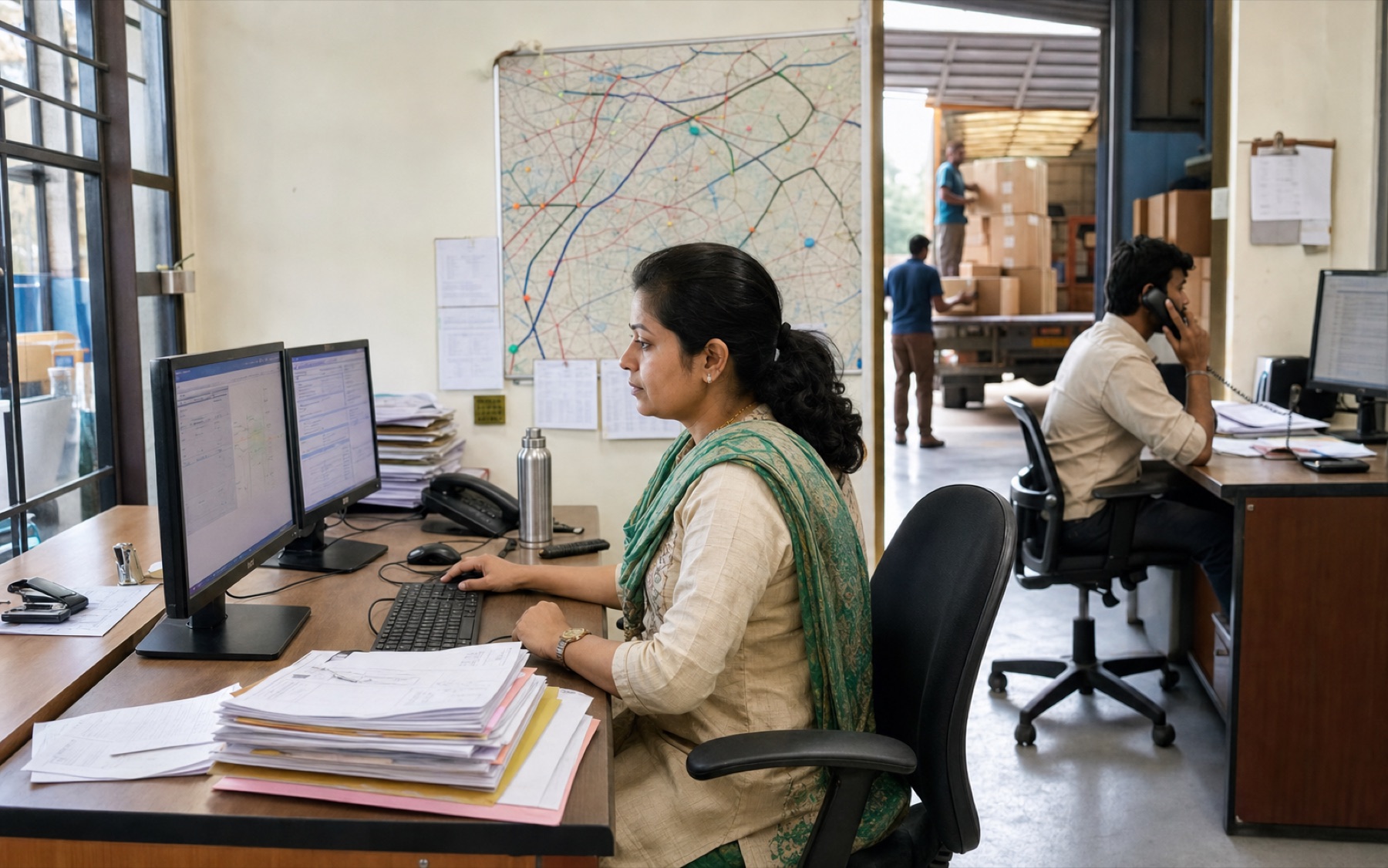 A trading and distribution office coordinating sales and dispatch
